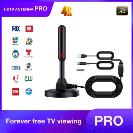1pc 2025 Model Universal HD Antenna PRO, Indoor 4K/1080P Digital TV Antenna, Compatible with All/Smart TVs, 360° Signal Reception, Switch Amplifier Signal Enhancer, No Battery Required, Ground Wave Signal Receiver