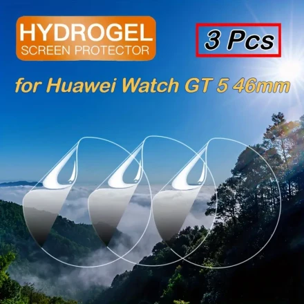 3-Pack Hydrogel Screen Protector Compatible with Huawei Watch GT 5 46mm - PET Film with 2H Hardness, HD Clear, Self-Healing, Anti-Fingerprint, Dust Prevention - Without Battery