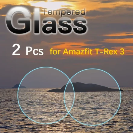 Tempered Glass Screen Protector for Amazfit T-Rex 3, 2-Pack, 9H Hardness, Anti-Scratch, Clear, No Battery Required