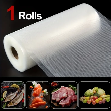 Vacuum Sealer Bags Roll - 5m Length, Customizable Width for Optimal Food Storage & Freshness, Ideal for Home & Commercial Kitchens, PE+PA Material, Disposable Use, Perfect for Salmon, Meats, Vegetables & More, Commercial Food Packaging | Transparent Roll 
