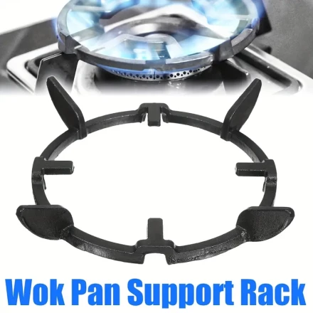 Cast Iron Wok Pan Support Rack - Durable, Non-Slip Gas Stove Stand for All Cookers & Hobs, Black