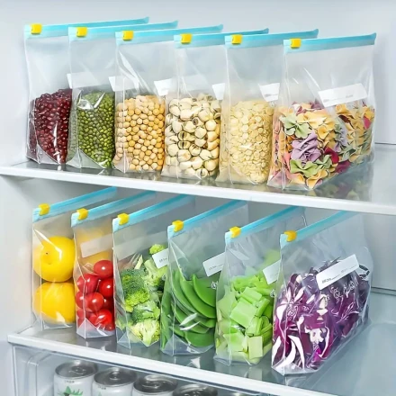 15-Pack Reusable Clear Seal Bags, Leakproof and Freezer Safe, PET Material, for Fruits, Grains, Vegetables, and Meats, Kitchen Organization Essential, Vacuum Packaging Bags