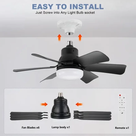 1pc Smart LED Ceiling Fan with Light, 6-Blade, 3 Light Modes, 3 Speeds, Remote Control, E26/E27 Base, Easy Install, Infrared Wireless, Non-Waterproof, for Living Room, Bedroom, Bathroom, No Battery Required
