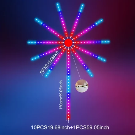 APP Controls Smart Fireworks Lights, Wall Ambient Lights, Ambient Light Strips, USB Ambient Lights, Available in Multiple Sizes, Easy to Install, Adjustable in Multiple Modes, Suitable for TV Background Lights, Indoor Lighting Decoration, Party Decoration