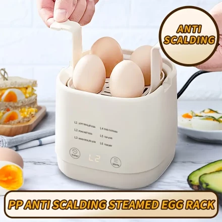 SENBOWE 6-Egg Steamer, Stainless Steel Multi-Function Egg Cooker with Automatic Power-Off, One-Key Operation, Knob for Switch, 220-240V European Standard Plug, No Battery Required