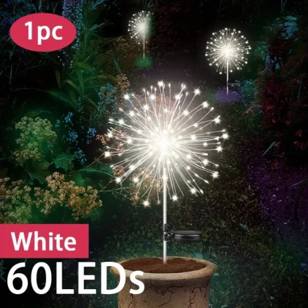 Solar-Powered Garden Lights with Nickel Battery, Removable Photovoltaic, 8 Lighting Modes, 60/150/240 LED Solar Firework Stakes for Garden, Lawn, Party Decoration - Solar Fairy Lights with 36V Max Operating Voltage