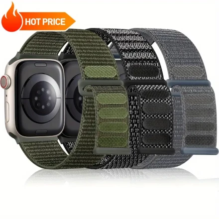 3-Pack Nylon Sport Loop Bands Compatible with iWatch Series 1-9 Ultra SE - Breathable Elastic Wristband, Waterproof, Skin-Friendly Adjustable Straps