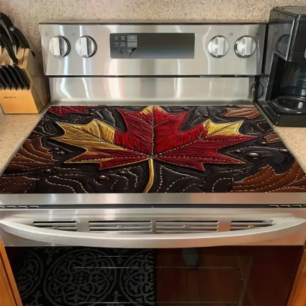 Integrated Stove Replacement Decor Kit Elegant Hong Se Feng Ye Pattern Stove Cover - Scratch Resistant - Easy to Clean - Durable Rubber Material, Perfect for Enhancing Your Home, Garden & Bathroom Spaces!