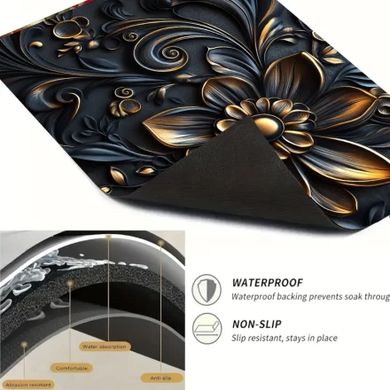 1pc Elegant Golden Floral Stove Cover Mat - Polyester Anti-Slip Protective Cover for Kitchen Countertops & Stovetops, Vibrant Home Decor Accessory, Countertop Protection | Artistic Kitchen Mat | Durable Countertop Mat, Countertop Protector