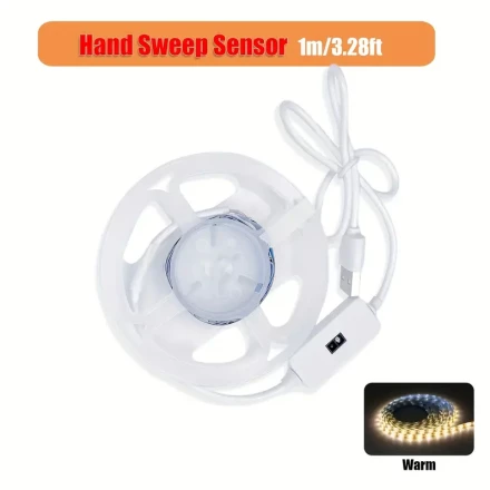 USB Powered LED Strip for Decoration, 99.97cm/299.92cm/5.0meter/10.0meter Hand Sweep Activated Illumination, LED Lights for Bedroom, Stairs, Kitchen, Pure Light with Energy Saving Features, No Wireless or Battery Required