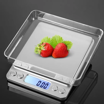 Ultra-Precision Digital Kitchen Scale - 500g/0.01g & 3kg/0.1g Accuracy, LCD Display, Battery Operated (Batteries Not Included), Durable ABS Material