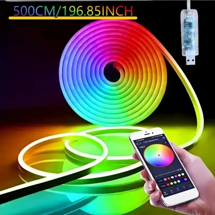 AMILL USB-Powered RGB LED Neon Light Strip - App-Controlled, Music Sync, DIY Design, Multiple Color Modes, Ideal for Living Room, Bedroom, Valentine's Day Decor