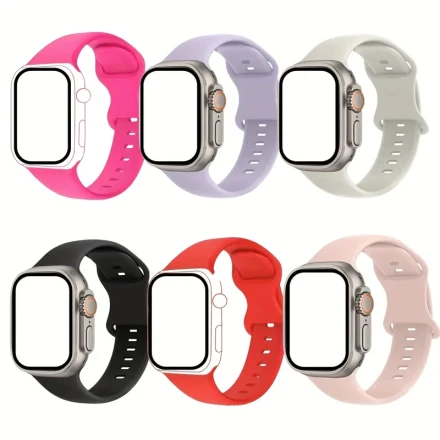 6pcs Suitable for Apple iwatch9\8\7\6\5\4\Utura series, compatible with 38\40\41\42\44\45\46\49cm watch face, comfortable silicone, suitable for men and women, daily color matching