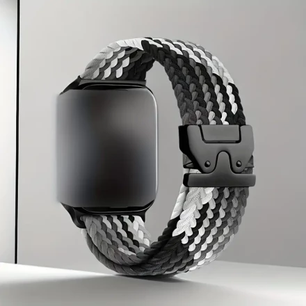 1pc Adjustable Braided Elastic Watch Bands Compatible with Apple Watch Series 1-10, SE, Ultra - Polyamide Non-Water Resistant Replacement Strap with Unique Parachute Style Buckle