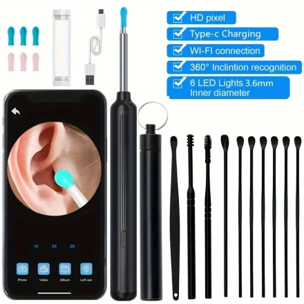Ear Wax Removal Tool With 6pcs Ear Scoop And 10pcs Ear Digging Tools, Ear Cleaner With Camera, Earwax Removal Tool With HD, Rechargeable Earwax Removal Tool For IPhone & Android
