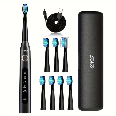 Sejia Electric Toothbrush, 8 Replaceable Brush Heads with Portable Box, 5 Cleaning Modes, Smart Timing, 40000VPM, Oral Care Home Gift
