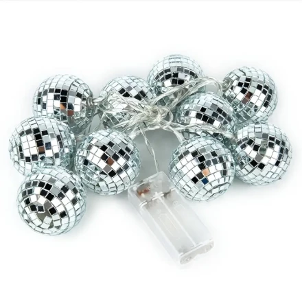 A String of 10 LED Mirror Ball Lights, Perfect for Bars, Parties, Christmas, Creative Hanging Lights, Ambient Lighting, And Room Decoration (Including Bedrooms And Living Rooms) - Powered by Batteries (Batteries Not Included).