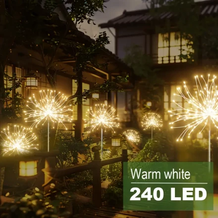 Solar Firework Lights Outdoor, 8 Modes LED Garden Decorative Lights,, Solar Powered, Button Control, Floor Mount, for Parties, Weddings, Festivals - No Laser, Wireless, Detachable Solar Battery