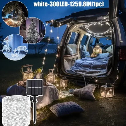 Solar-Powered Christmas String Lights - 8 Modes,, Perfect for Tree, Fence & Holiday Decor - Multicolor, Warm White, White, Christmas Decor