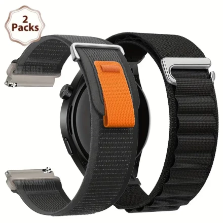 2-Pack Nylon Watch Straps, 22mm/20mm, Compatible with Huawei Watch 5/4/3/2/2e, Amazfit GTR 47mm, Samsung Galaxy Watch 7/6/5/4/6 Classic 44mm/40mm/45mm/46mm/42mm Gear S3 Classic Frontier, Durable Water-Resistant Sports Band, Nylon Material