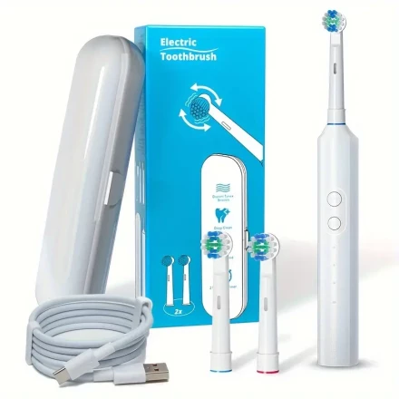 Orinatola Adult Rotating Electric Toothbrush,, 2 Brush Heads, a Travel Case, 3 Modes And 2 Minutes Smart Timer Care Electric Toothbrush, USB Fast Charging