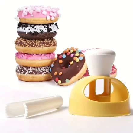 Easy-to-Use Donut Maker Kit - Non-Stick PP Plastic Cutter & Dipping Tongs, Perfect for Home Baking