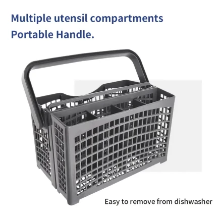 Dishwasher Cutlery Basket - Easy-Install, Durable Plastic, Fits Most Brands Including Maytag, Kenmore, Whirlpool, LG, for SamSung, Frigidaire, GE - 25.91cm x 12.95cm x 13.46cm - Gray