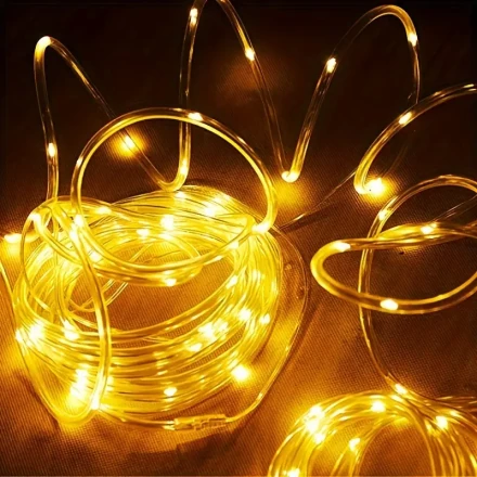 Solar-Powered LED Tube Lights - 600mAh Battery,, Multi-Color Warm Glow, Wall-Mountable, Ideal for Christmas & Spring Garden Decor, Weddings, Parties - Durable Plastic Outdoor Charging Rope Lights