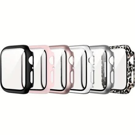 6pcs Hard PC Case with HD Tempered Glass Screen Protector for Apple Watch Series 8/7/SE/6/5/4, Ultra-Thin Scratch Resistant Overall Protective Cover for iWatch 41mm/45mm 40mm/44mm