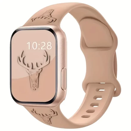 1pc Silicone Christmas Reindeer Design Watch Band, Waterproof, Pop-Out Clasp, Compatible with Apple Watch Series 3/4/5/6/SE, Unisex Holiday iWatch Strap