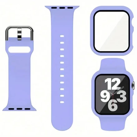 2-Pack PC Material Smartwatch Case with Band Set - Integrated Screen Protector Compatible with Apple Watch Series 1/2/3/4/5/6/7/8/9 - Sports Silicone Strap Included