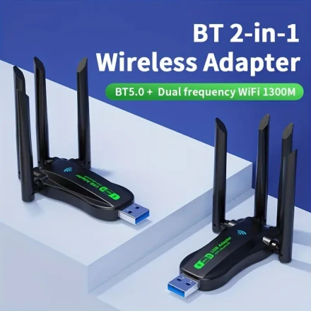 vszapower BT 2-in-1 Wireless Adapter, Dual Frequency WiFi 1300M, USB Powered, Plug & Play, High-Speed Internet, No Driver Required, BT & WiFi Compatible, Application Control, ≤36V Operating Voltage, No Battery Required