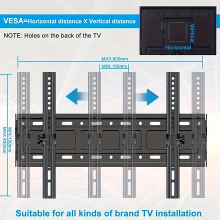 Sturdy Iron TV Wall Mount for 32'' to 75'' Screens - VESA up to 600x400mm, 69.85KG Max Load, Adjustable Tilting Bracket, Low Profile Design for Sleek Installation, Fits Most TVs, Slim Tv Wall Mount