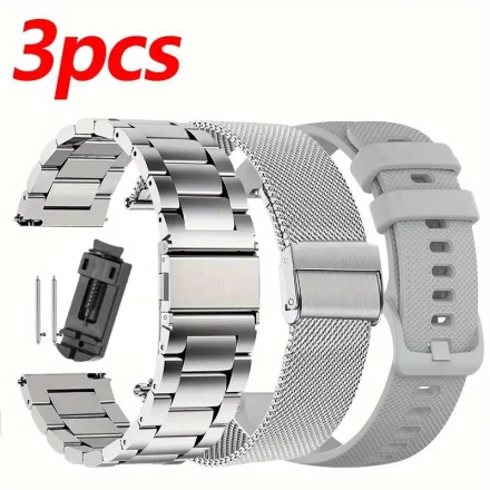 3pcs Smartwatch Strap, Suitable for 20mm&22mm Stainless Steel Milanese Strap with Samsung & Huawei & Garmin & Huami & Xiaomi & Fossil & Honor Smartwatches Band Men and women Metal Wristband
