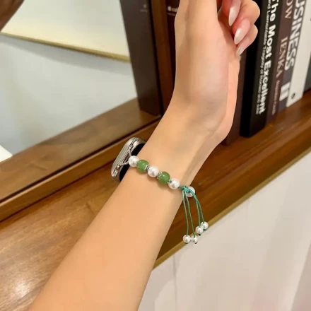 for Applewatch Xiaomi Cherry Blossom Cat's Eye Stone Braided Strap, Adjustable