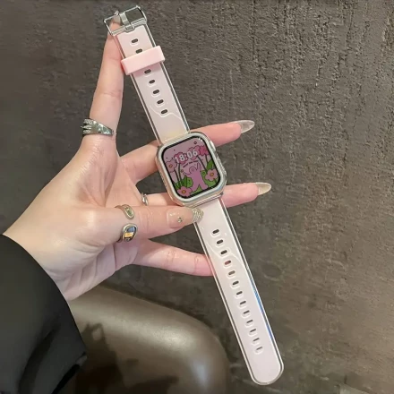 1x Transparent Jelly Silicone Smart Watch Strap for iWatch SE/Ultra Series (1-9) - Sporty & Fashionable Replacement Wristband with Pink Buckle - Ideal for Teens, Wristband for Smart Watches