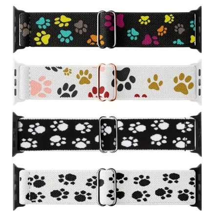 4pcs Colorful Paw Print Apple Watch Bands - Stretchy, Water-Resistant Nylon Sport Straps for iWatch Series 10/9/8/7/6/5/4/3/SE/Ultra, Fits 40mm to 49mm, Design for Men & Women, Apple Watch Strap