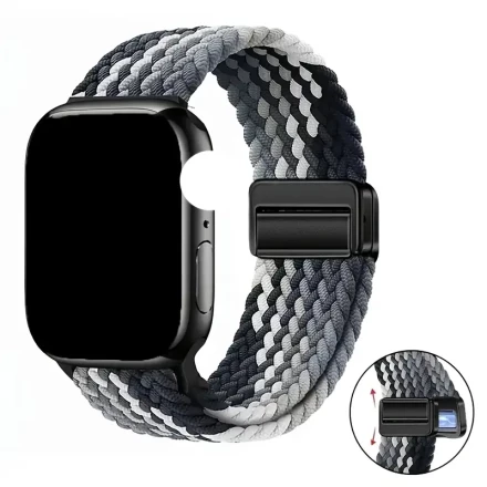 Nylon Braided Solo Loop Band for Apple Watch, Magnetic Elastic Strap Compatible with iWatch Ultra2/1, Series 10/9/8/7/6/5/4/3/SE, Polyamide Material, Fits 38mm-49mm Models
