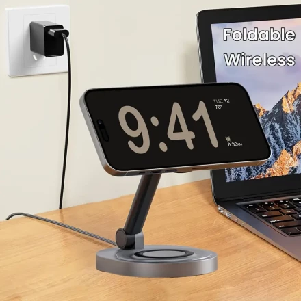 Foldable Wireless Charger 2in1 Fast Magnetic Station 15W Compatible with Magnetic Charging Station for Multiple Devices Wireless Charger Stand Charger Charging Dock for iPhone 15 14 13 12 Series AirPods