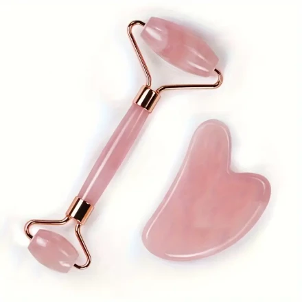 1set Pink Resin Gua Sha Scraping Massage Tool and Facial Roller Set - Manual Relaxation Kit, Uncharged, No Battery Required, Ideal Gift for Mind and Body Relaxation