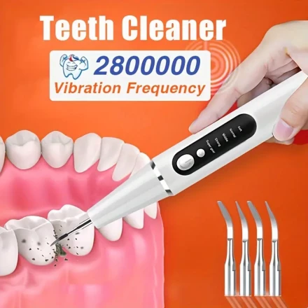 Portable Intelligent Teeth Cleaner Set with 5 Cleaning Modes, 4 Replaceable Accessories, LED Light, Tpey-C Rechargeable Battery, Ideal for Home, Outdoor, and Camping Use