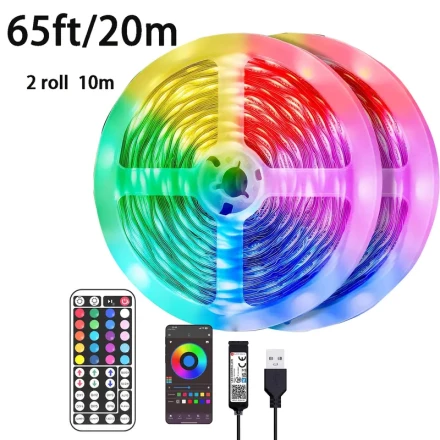 1pc LCUTML USB-Powered LED Strip Lights with App and 44-Key Remote, Flexible RGB Lighting, DIY Modes, Speed Control, Memory Function, Plastic Material, for Room Decor, Party Atmosphere, Commercial Street and Area Lighting