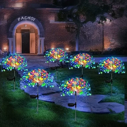 FACHOI 420 LED Solar Firework Lights, 8 Modes Outdoor Garden Lights for Patio, Walkway, Pathway, Party & Wedding Decor, Solar-Powered Fairy Lights with Adjustable Pole Height, Outdoor Solar Lights