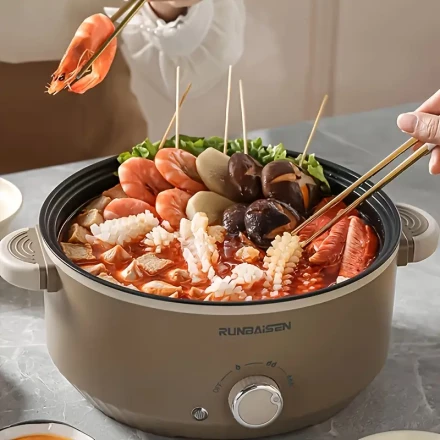 Electric Cooker, Electric Hot Pot, Electric Steamer, Cooking Pot, Home Use, Dormitory, Single Layer, Multi-functional, with Knob, Integrated Pot, Two Colors Available, Suitable for Various Scenarios - Home Use/Caravan Use/Dormitory