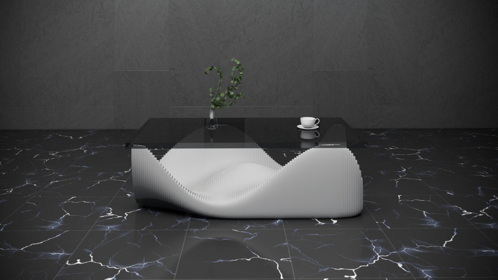 Parametric table with glass