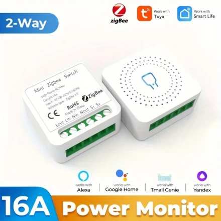Smart DIY 16A Power Switch Control Module with WiFi, ZigBee, Tuya Smart Life App, Voice Control via Alexa & Google Home, 2-Way Power Control, 110V/220V, App Controlled, Flush Mount, for Computers, DVD Players, Music Players, Surround Sound Systems - No Ba