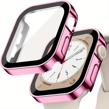 Protective Case With Electroplated Glossy Finish Compatible With Apple Watch Sizes 45mm, 41mm, 44mm, 40mm, 42mm, And 46mm. Tempered Glass Screen Protector Suitable For Apple Watch Series 10/9/8/7/6/5/4/3/SE.