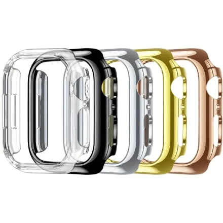 5pcs Set Hard PC Case for Apple Watch SE/Series 10/9/8/7/6/5/4, Scratch Resistant, Water-Resistant, Compatible with iWatch S10 42mm/46mm/45mm/44mm/41mm/40mm - Transparent/Black/Rose Golden/Silver/Golden