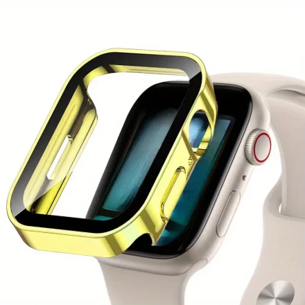 Protective Case Cover For 10th Generation Watches, Suitable For 42mm And 46mm With Tempered Glass, IWatch Electroplated Straight Edge Waterproof Watch Case Cover
