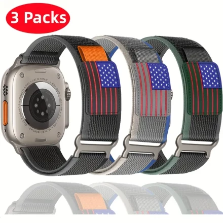 Set of 3 Nylon Straps for Apple Watch, Compatible with Models S10, 49MM, 46MM, 45MM, 44MM, 42MM, 41MM, 40MM, 38MM, And S9. Suitable for Ultra 2 And Various Iwatch Series from 10 to 1, Including SE And Sports Bands.